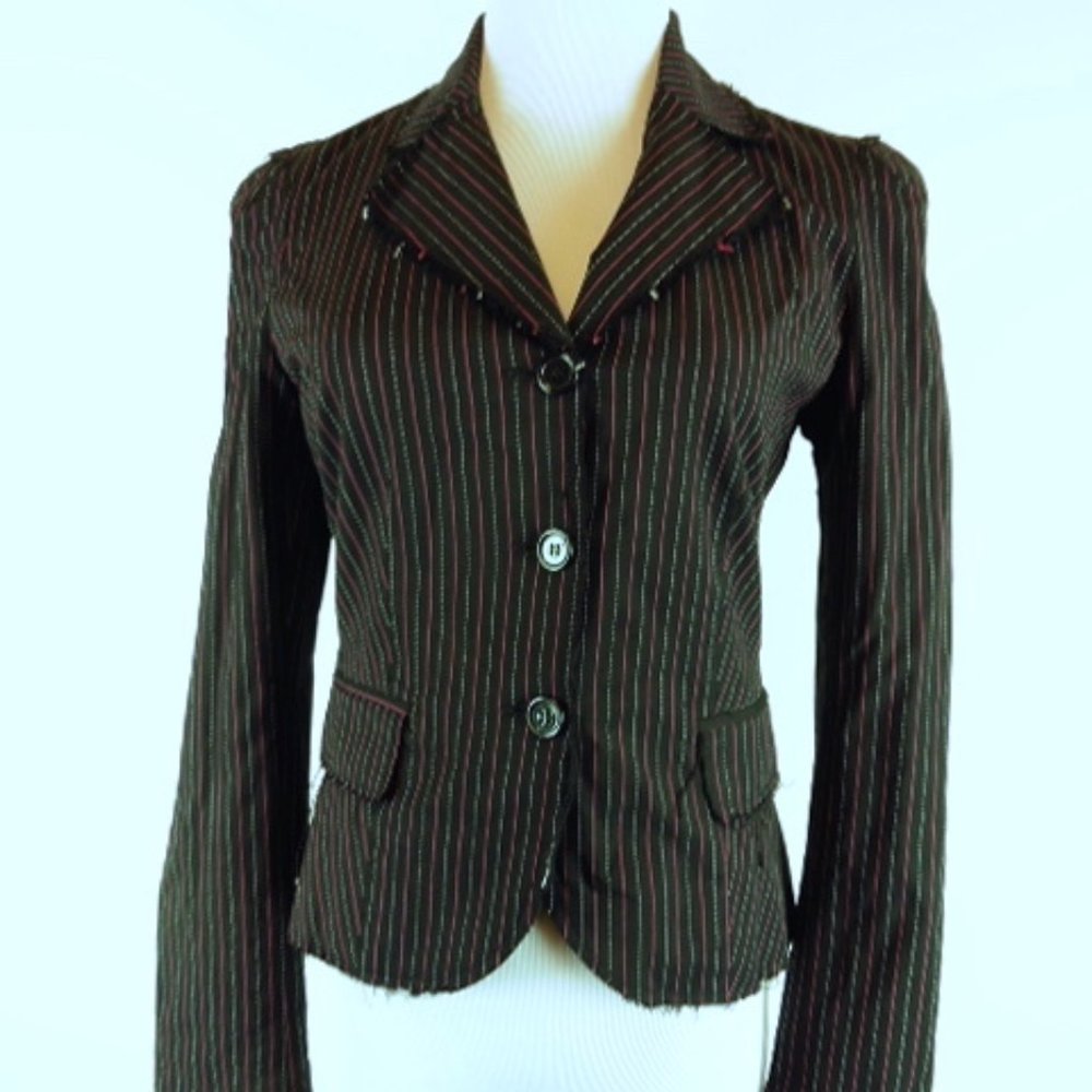 Angela Mele black pinstripe 2 piece Pants suit blazer set italy i42